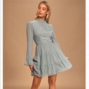 Lulu’s Fairytale Roam-ance Light Blue Swiss Dot Long Sleeve Dress - Size M - NWT
